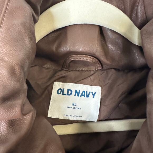 Old Navy Brown Faux Leather Puffer Jacket - Picture 6 of 12